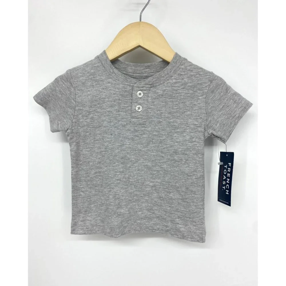 French Toast Heather Grey Basic Short Sleeve Henley NEW WITH TAGS